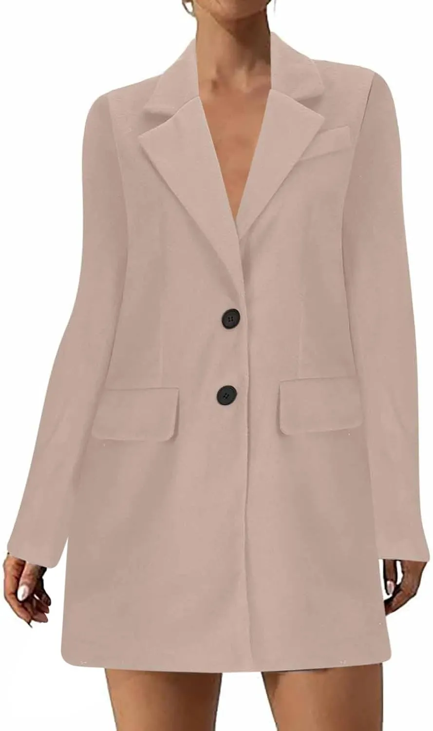 YRAETENM Women's Wool Blend Pea Coats Winter Casual Lapel Collar Open Front Cardigan Windproof Long Blazer Jackets Outwear