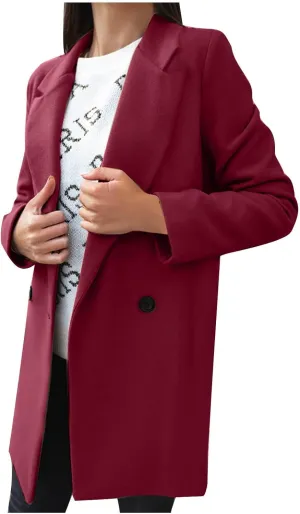 YRAETENM Wool Coats for Women Plus Size Business Notch Lapel Trench Coats Fall Winter Open Front Pea Coats Warm Outwear