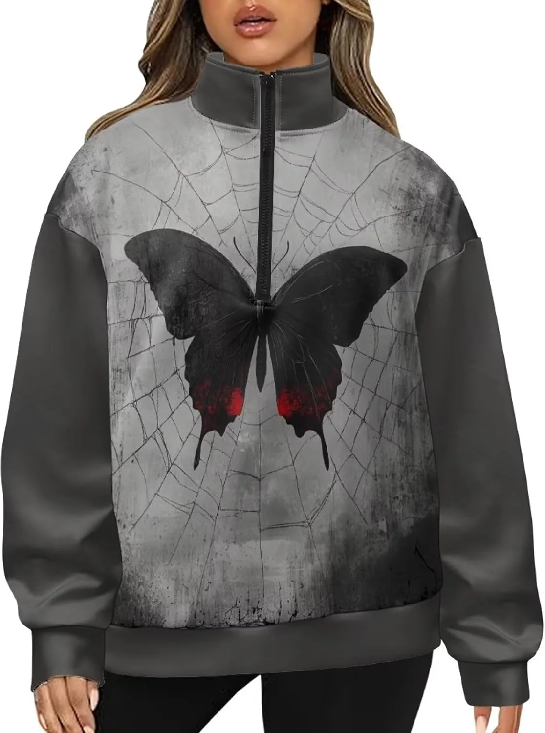 Ystardream Oversized Quarter Zip Sweatshirt Women Half Zip Hoodies Loose Fit