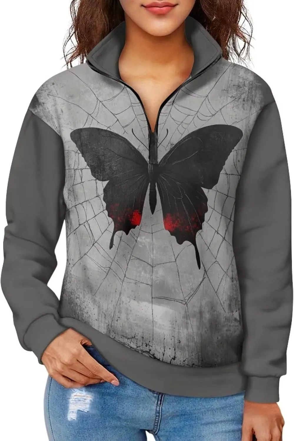 Ystardream Oversized Quarter Zip Sweatshirt Women Half Zip Hoodies Loose Fit