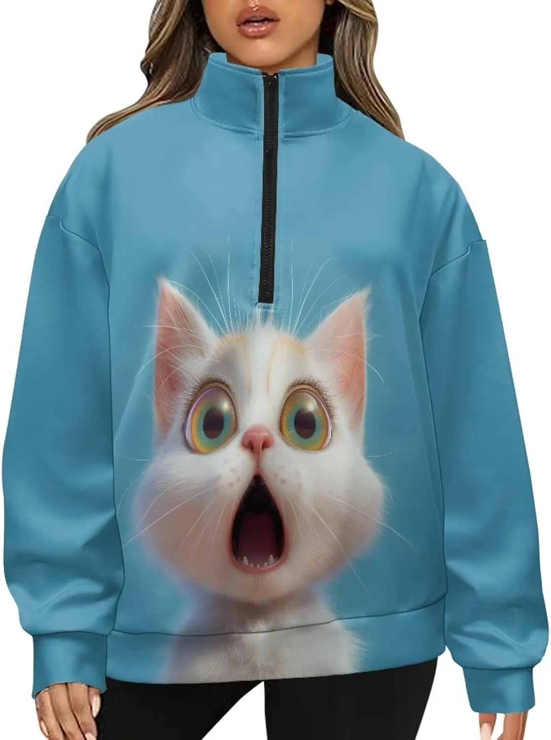 Ystardream Oversized Quarter Zip Sweatshirt Women Half Zip Hoodies Loose Fit