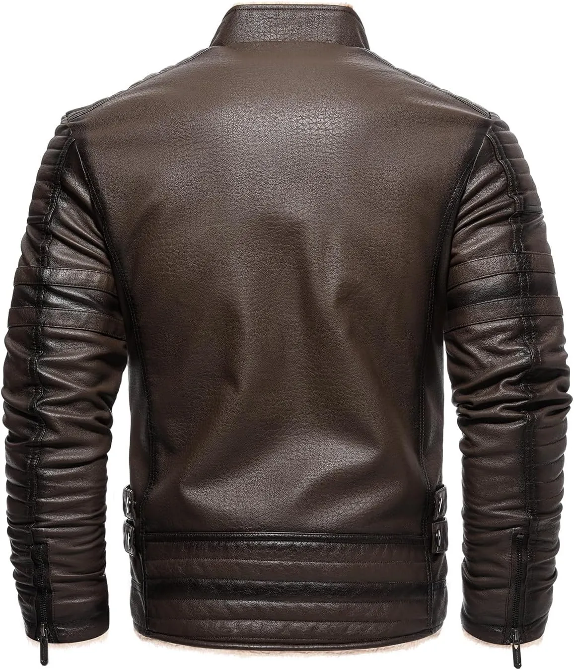Zeiyignr Men's Winter Fleece Trucker Coats Sherpa Lined Faux Leather Jacket Slim Fit Leather Bomber Jackets Warm Coat Outwear