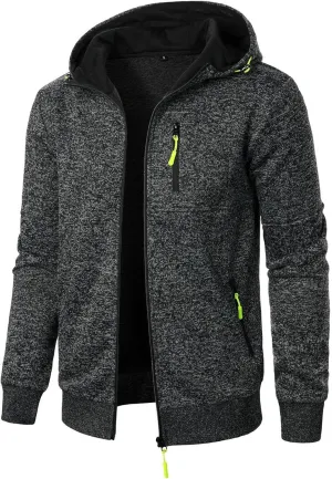 Zip Up Hoodie Men Full-Zip Fleece Lined Sweaters Knit Regular Fit Casual Sweater Hooded Coat wiht Pocket
