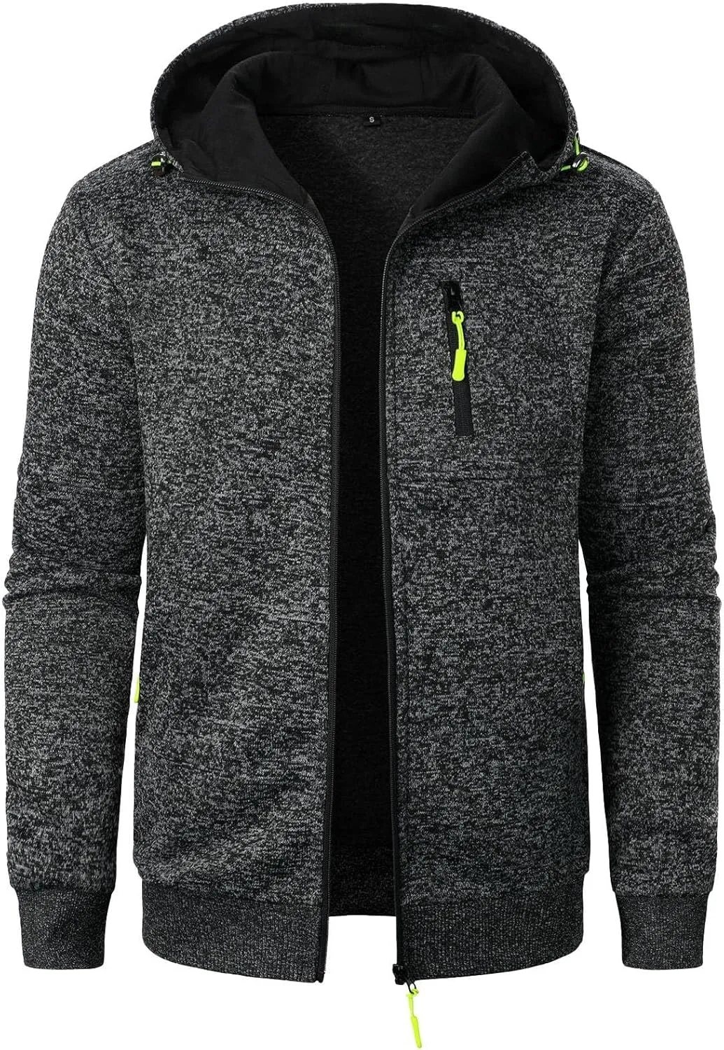Zip Up Hoodie Men Full-Zip Fleece Lined Sweaters Knit Regular Fit Casual Sweater Hooded Coat wiht Pocket