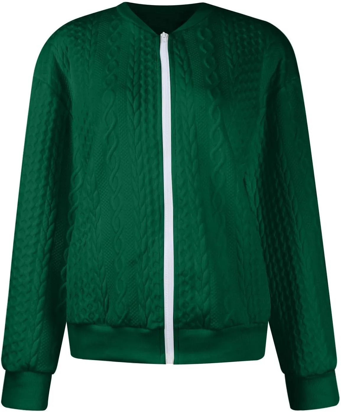 Zip Up Jackets for Women Lightweight Cable Knit Bomber Jacket Long Sleeve Jacquard Coatigan Casual Loose Outwear Coats