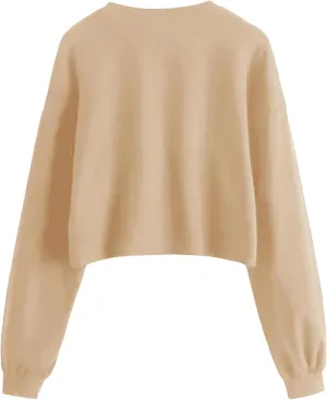 ZWRXW Women's Cropped Sweatshirt Crew Neck Long Sleeve Fleece Pullover Casual Loose Fit Solid Blouses Fall Fashion Tops