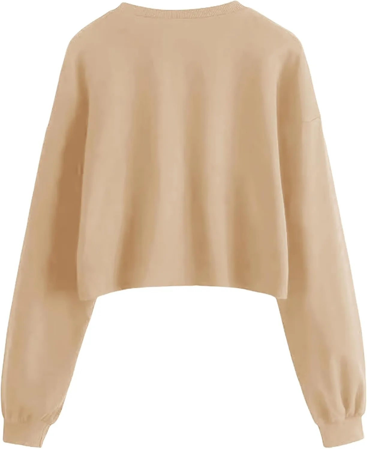 ZWRXW Women's Cropped Sweatshirt Crew Neck Long Sleeve Fleece Pullover Casual Loose Fit Solid Blouses Fall Fashion Tops